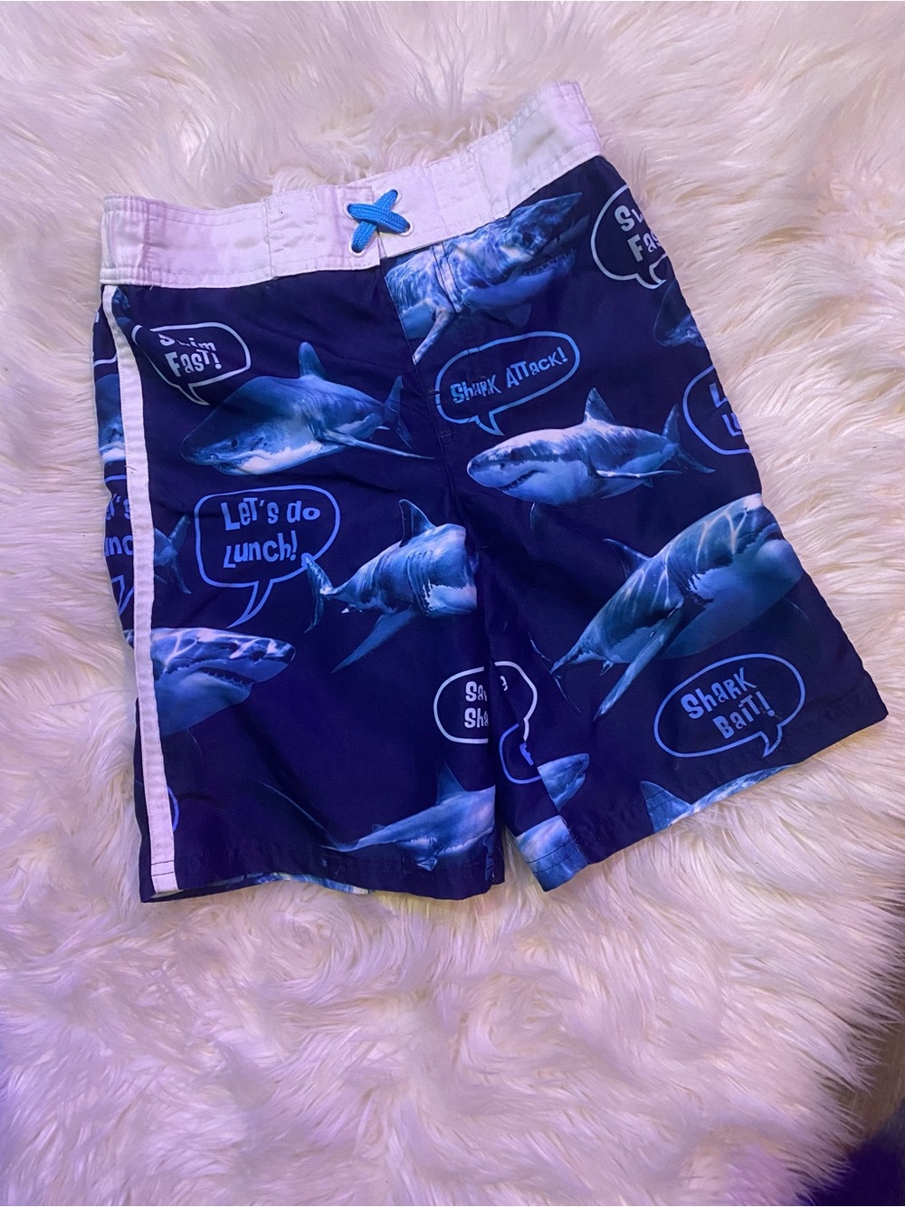 George Boys Navy Blue Shark Swim Trunks Shorts Swimwear Size 7 8